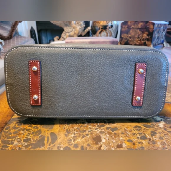 Dooney & Bourke Gray and Red Leather Tote Bag - Picture 6 of 14